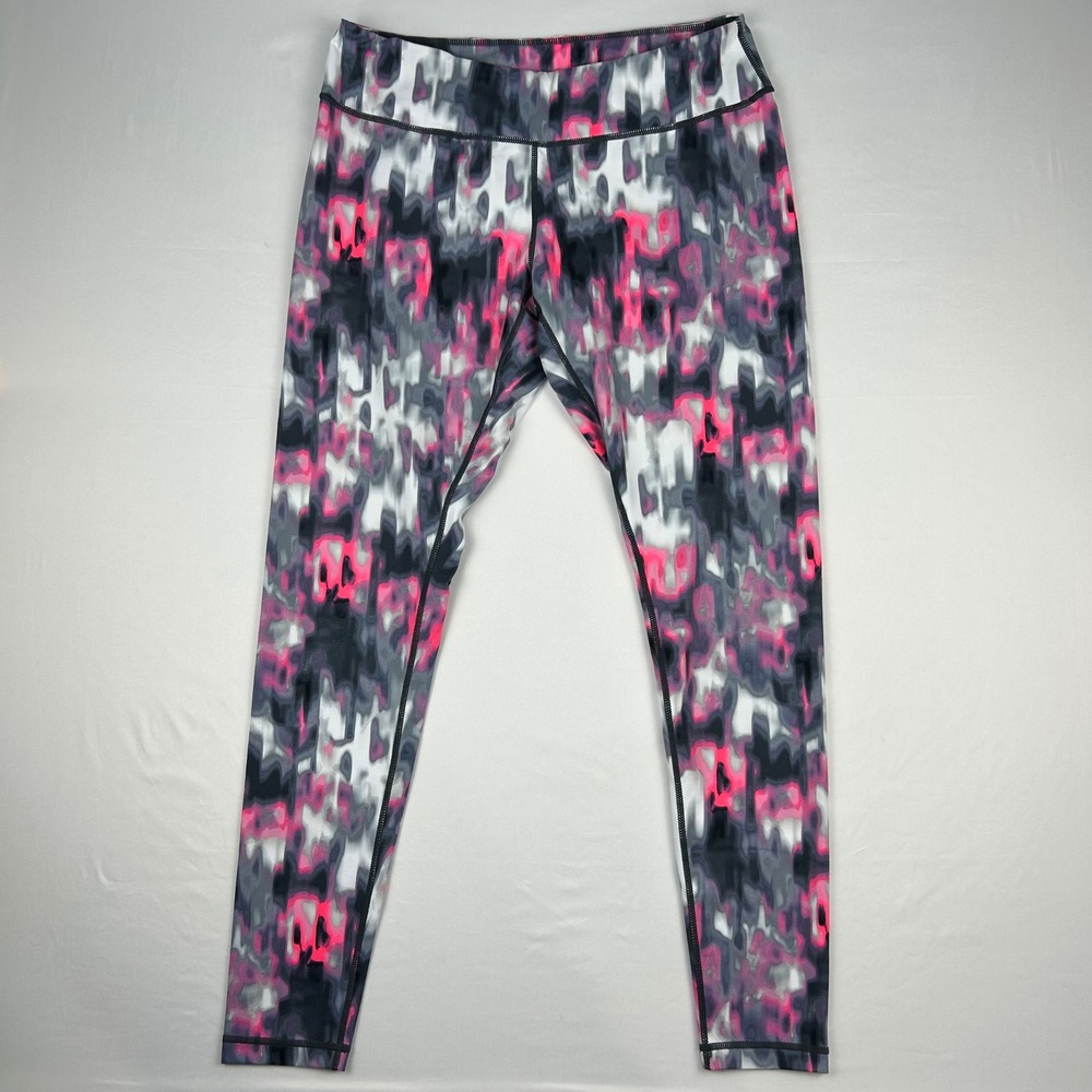 Zella Womens Pink Grey Abstract Ikat Print Activewear Leggings Size L Large